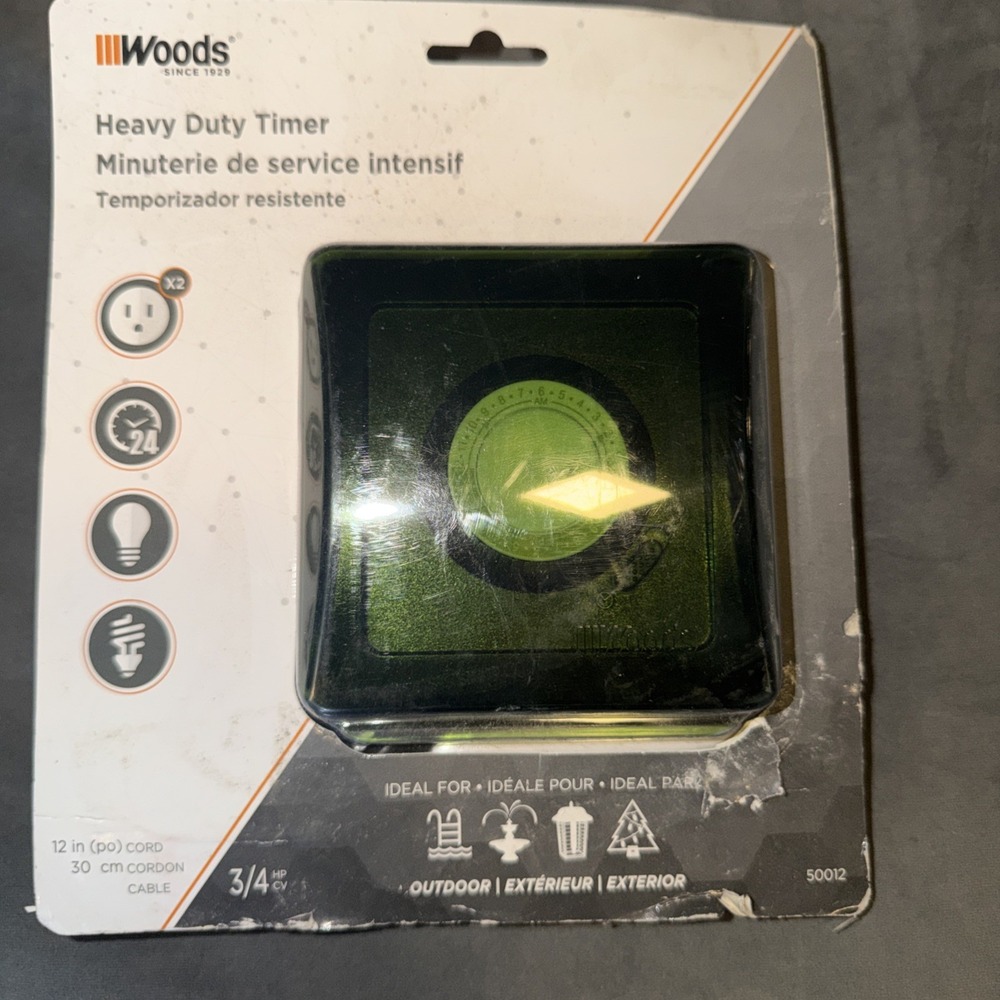 Woods Heavy Duty Timer 12" Cord X2 Plugs